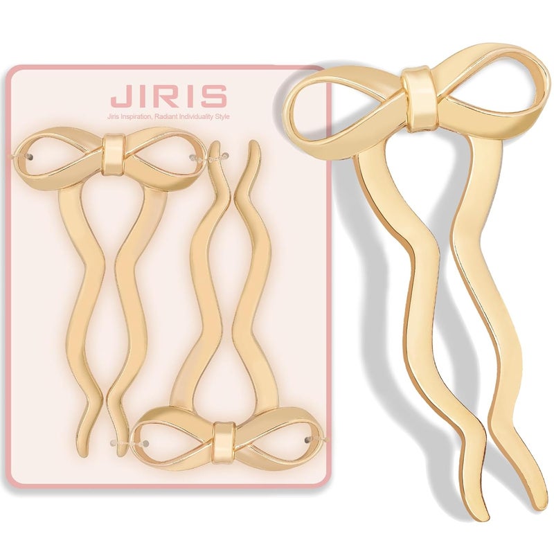 JIRIS 2PCS 5.5Inch Bow French Hair Pins Large U-Shaped Pins for Women and Girls Fashion Metal Hair Pin French Twist Hair Pins for Buns, Updos,Stylish and Functional(set5-gold) - Image 1